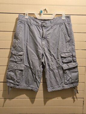 Old Navy Cargo Shorts Mens 32 Gray Cotton Multi Pocket Drawstring